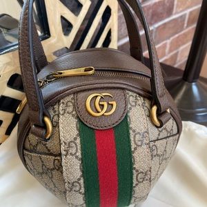 Gucci Top Handle Ophidia Mini Round Ball Canvas Bag